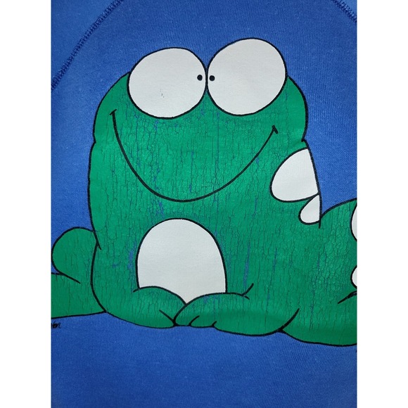 Vintage Cartoon Frog Sweat Shirt Jim Benton Sportsweats 1985 Blue Size M/L Hoppy - Picture 1 of 13
